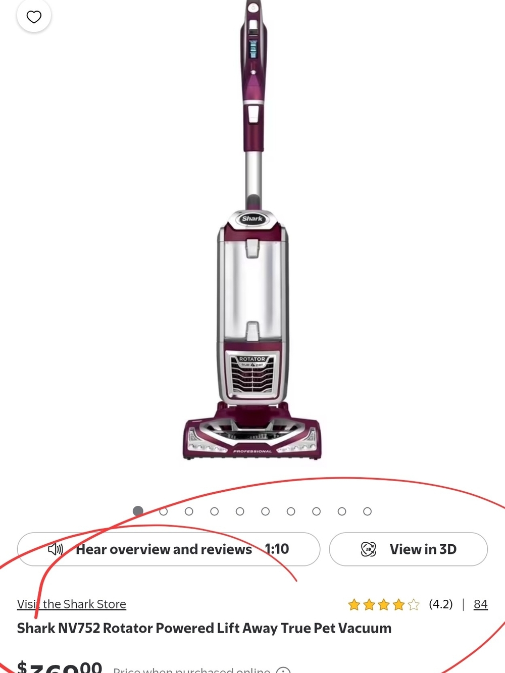 Shark NV752 Rotator Lift-Away Upright Vacuum in Purple MSRP $399